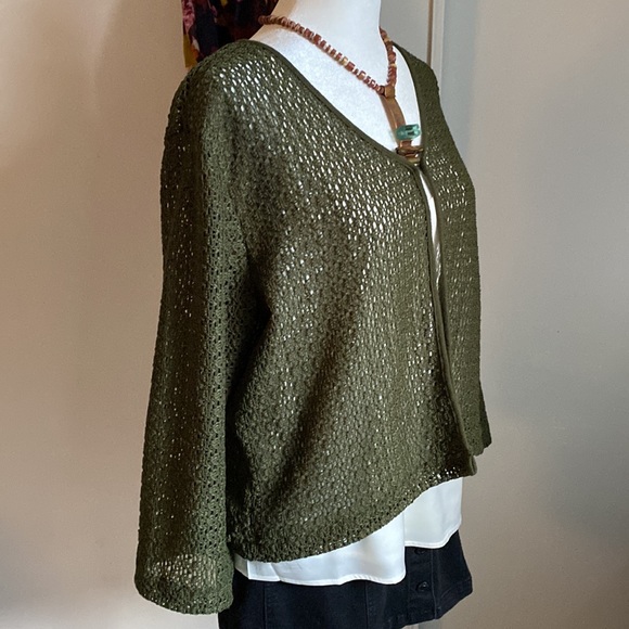 Norton Studios Women’s Open Knit Long Sleeve Olive Green Layering Summer Sweater - Picture 2 of 6